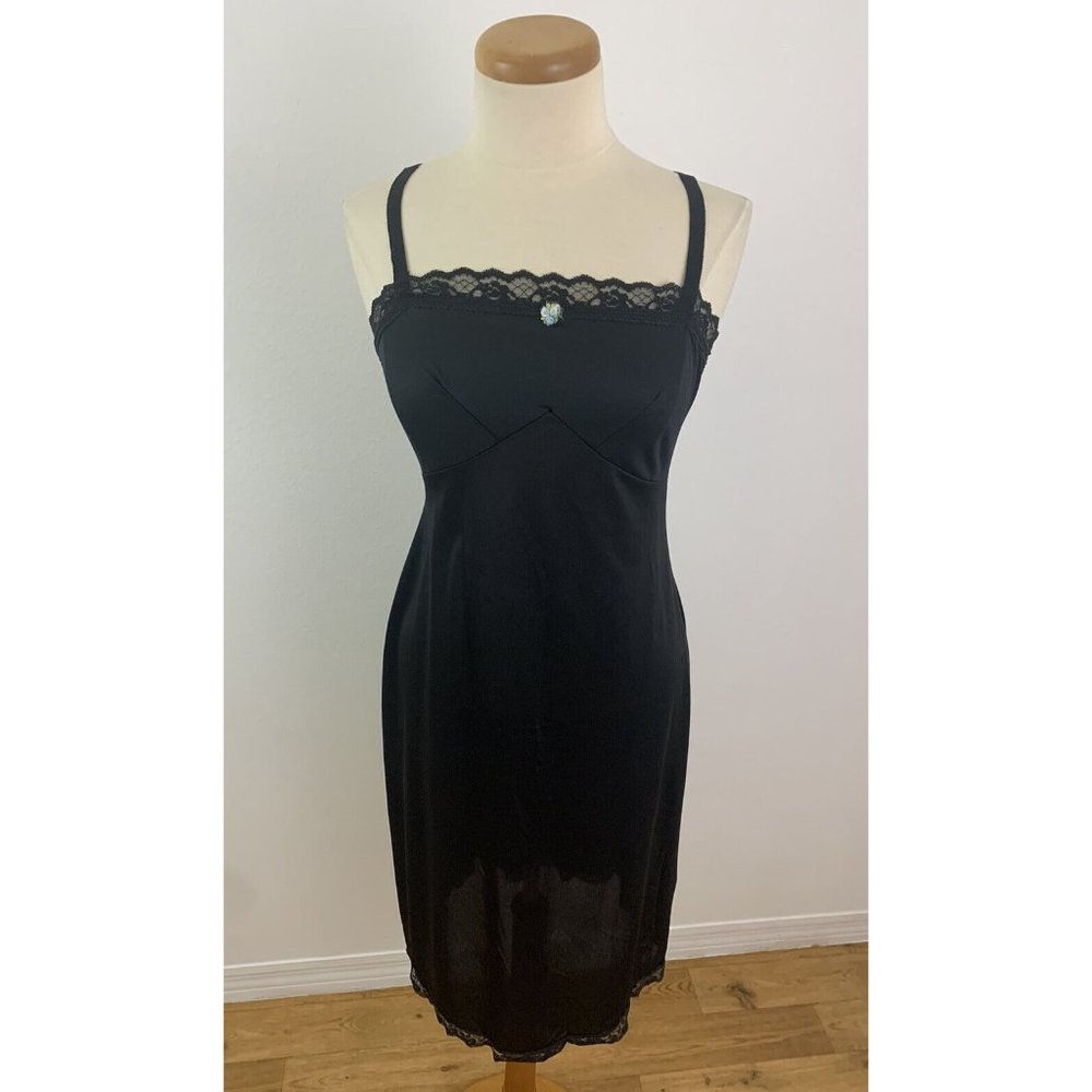 Vintage Briar Creek Women's 36 Full Slip Dress Black Antron III Nylon Lace Trim